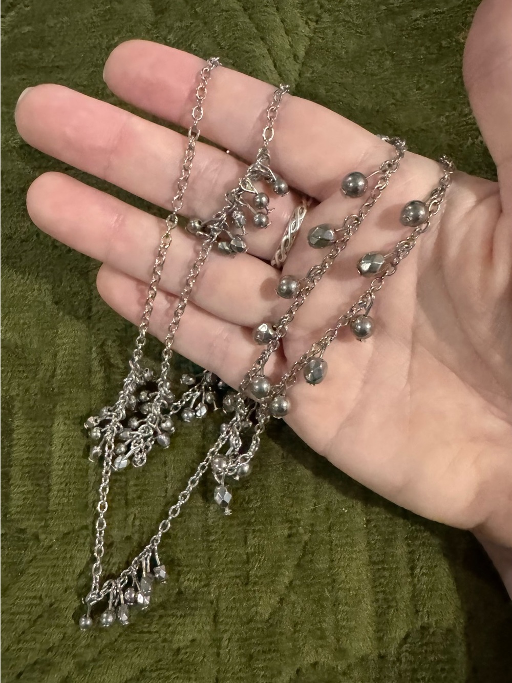 Silver-Tone Delicate Beaded 34" Long Station Necklace